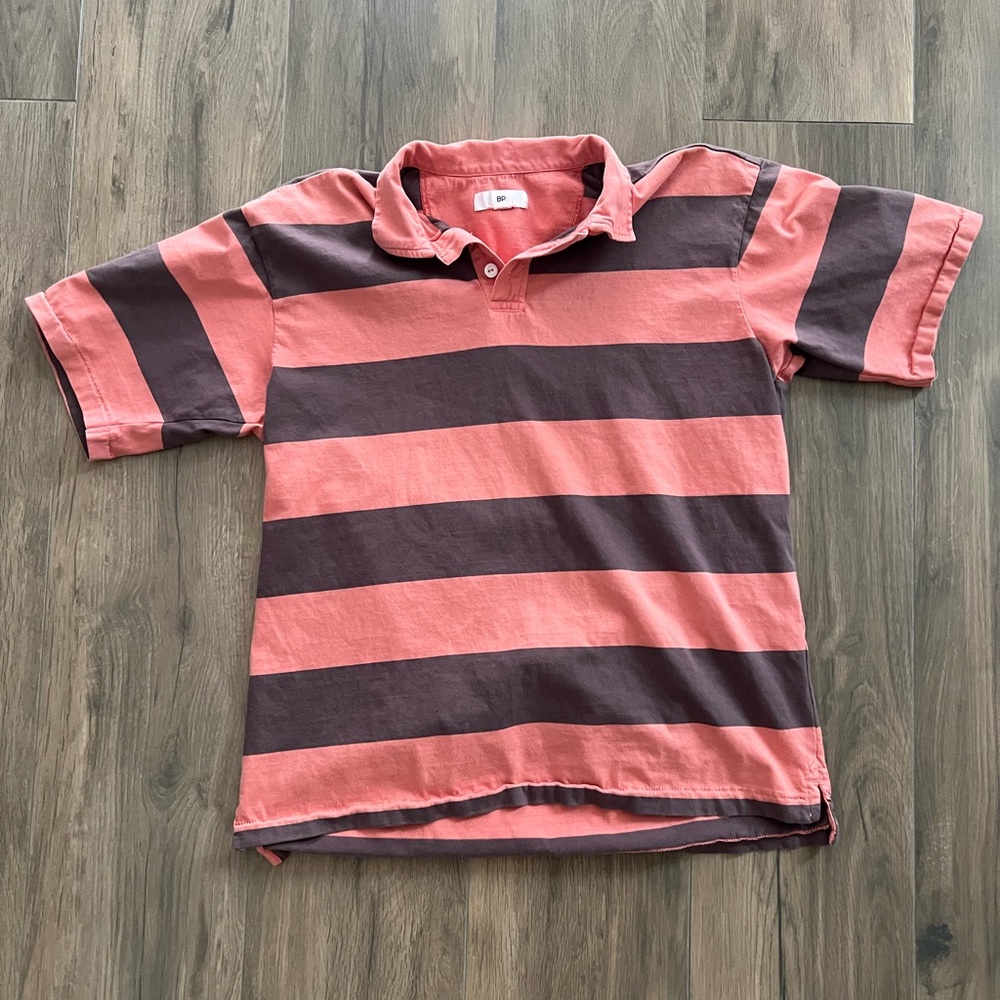 BP. Short Sleeve Brown Orange Striped Rugby Polo Shirt BP448213MN Medium